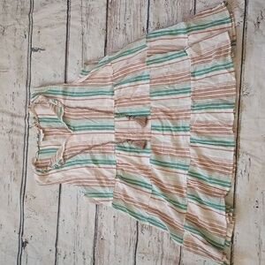 J Jill White Brown Green Tiered Sleeveless Boho Cotton Blend Tunic Top L